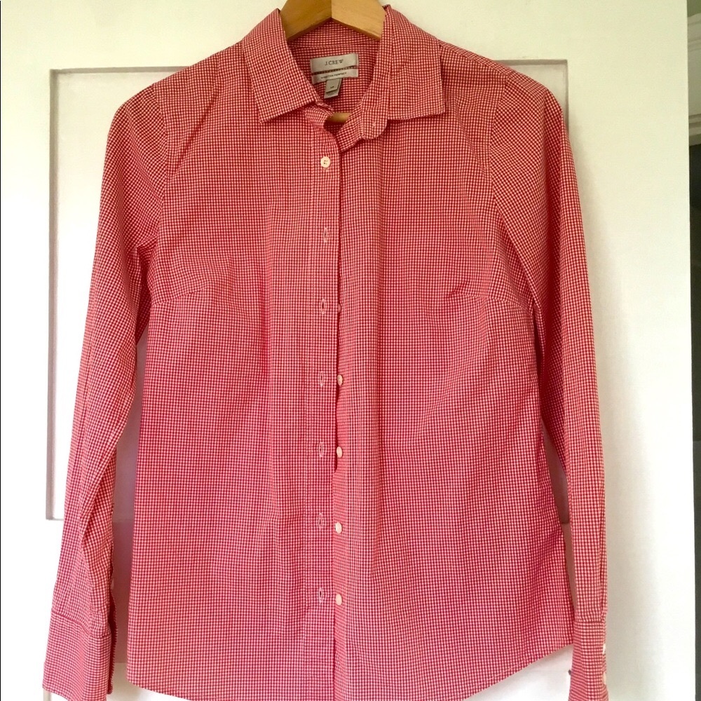 J Crew gingham “stretch perfect” button-down shirt